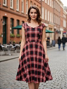 Vestido Godê Feminino Xadrez Rodado