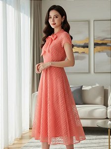 Vestido Midi de Tule Com Laço