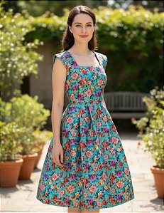 Vestido Pregas Florido Midi