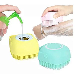 Esponja Banho Massageadora Silicone Dispenser Shampoo Pets