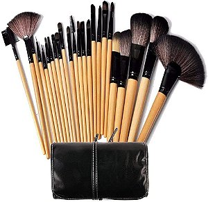 Kit 24 Pinceis De Maquiagem Profissional Com Estojo