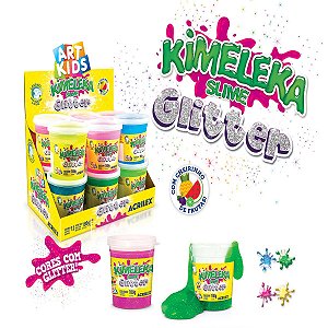 KIMELEKA SLIME GLITTER CAIXA FECHADA COM 12 POTES COM 180G CADA