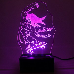 Luminária Ganja Girl 420 Skate Led e Acrílico de Mesa Bivolt