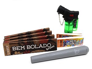 Kit 4 Sedas Bem Bolado + 2 Piteiras Slim + Mocó Squadafum + Isqueiro Maçarico