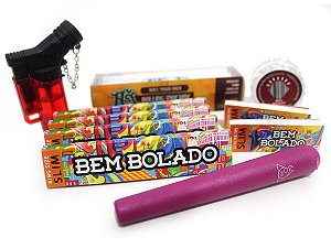 Kit 4 Sedas Bem Bolado + 2 Piteiras Slim + Dichavador + Isqueiro + Bolador + Mocó SDF