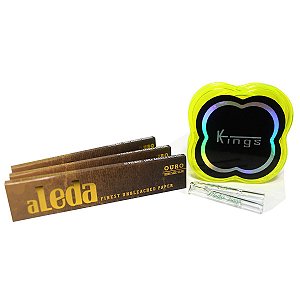 Kit Ganja 420 3 Sedas aLeda Ouro + Dichavador Kings Collors + 2 Piteiras Vidro