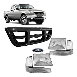 Kit Farol Grade Preta Pisca Ford Ranger 1998 a 2003
