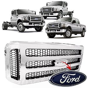 Grade Dianteira Cromada F250 F350 F4000 2006 a 2015 com Emblema