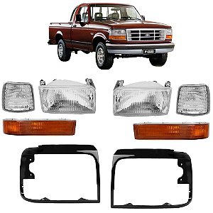 Kit de Farol e Pisca Ford F1000 e F4000 1996 a 1998 com Aro Preto / Cinza