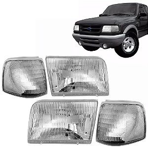 Kit de Farol Principal e Pisca Lanterna Dianteira Cristal Ford Ranger 1994 a 1997