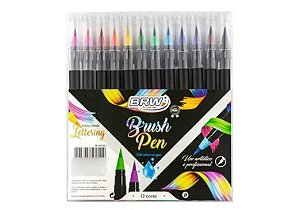 Caneta Pincel Brush Pen Estojo Com 12 Cores Brw BP0001