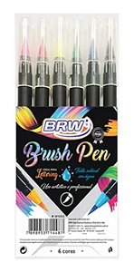 Caneta Pincel Brush Pen Estojo Com 6 Cores Brw BP0003