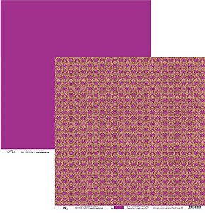 Folha Scrapbook Ornamento Amarelo Queimado com Rosa Purpura  7277 OK Scrapbook