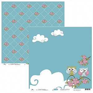 Folha Scrapbook Corujas Losango e Flores 9601 OK Scrapbook