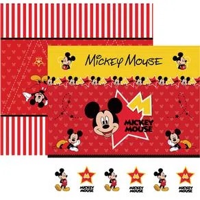 Folha Scrapbook Dupla Face Disney Toke e Crie Mickey Mouse Cenário e Bandeirolas - 19306