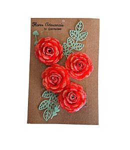 Flores de Papel Artesanal TKG Store Rosa Vermelho Vivo com Glitter 0723