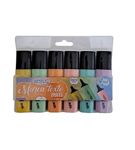 Caneta Marca Texto Pastel Blister com 6 Unidades BRW CA2012