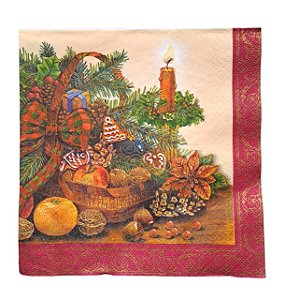 Guardanapo Decoupage Natal Arranjo com Frutas 220 com 4 unidades