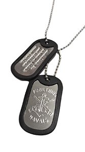 Dog Tag Militar com Gravação em Baixo Relevo + Corrente e Silenciadores