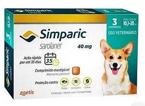 Simparic para Cães de 10,1 a 20 Kg (40 mg) - Antipulgas  ( Ganha o Brinde)