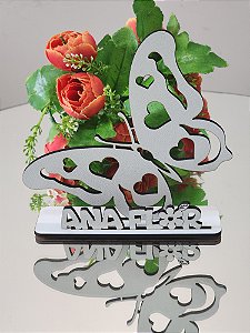 Centro de Mesa Borboleta Vazada MDF 3mm com Nome Personalizado