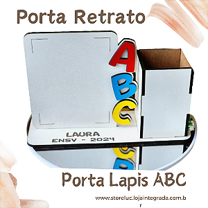 Mini Porta Retrato Porta Lapis ABC colorido Personalizado MDF