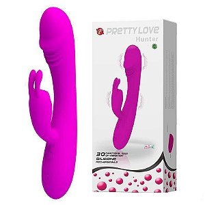 VIBRADOR COM ESTIMULADOR DE CLÍTORIS RECARREGÁVEL COM 30 MODOS DE VIBRAÇÃO HUNTER PRETTY LOVE