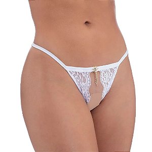 CALCINHA EM RENDA COM ABERTURA SENSUAL E PINGENTE