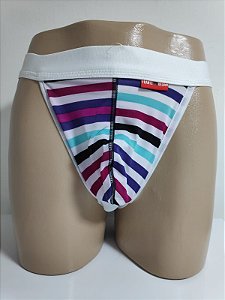 CUECA JOCK STRAPY BRANCA COM LISTRAS FRANTZ DESIGN