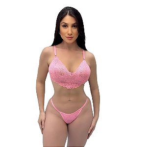 CONJUNTO PERSONALIZÁVEL RENDADO FIO DENTAL COM LACINHO ROSA PANTERA