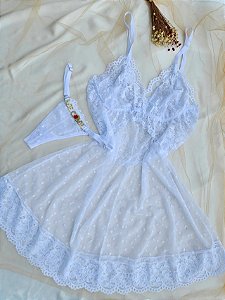 CAMISOLA EM TULE POA CORAÇÃO E RENDA + FIO PERSONALIZAVEL BRANCO