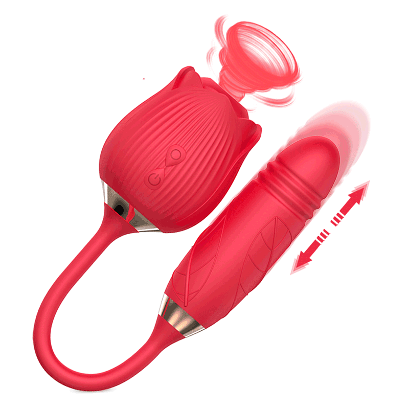 VIBRADOR 2 EM 1 ROSA VERMELHA COM BULLET VAI E VEM E SUCÇÃO SOPHIE