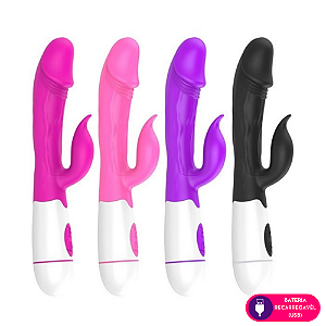 VIBRADOR DUPLO PONTO G E CLITORIS FORMATO GLANDE COM RELEVOS RECARREGAVEL