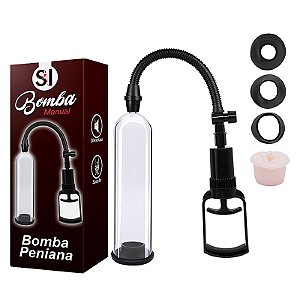 BOMBA PENIANA MANUAL COM 3 ANÉIS DE SILICONE E  1 FORMA DE VAGINA SI