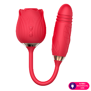 VIBRADOR ROSA VERMELHA 2 EM 1 COM BULLET VAI E VEM E SUCÇÃO RECARREGAVEL