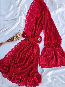 ROBE EM TULE COM CORAÇÃO E RENDA CATIUSCIA VERMELHO