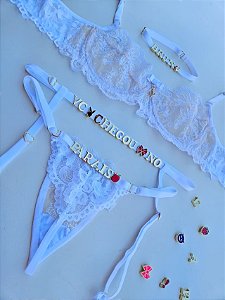 CONJUNTO PERSONALIZAVEL DAYANE EM TULE FLORAL BRANCO