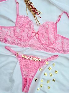 CONJUNTO PERSONALIZAVEL FIO BORBOLETA EM TULE DE BEIJO ROSA HERA