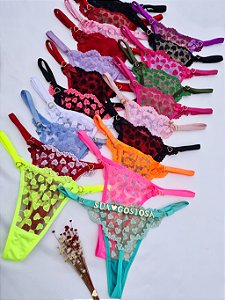 CALCINHA PERSONALIZAVÉL FIO BORBOLETA EM TULE COM CORAÇÃO