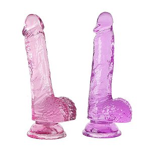 PÊNIS COM ESCROTO COM VENTOSA JELLY COLORS 20,5 X 3,8 CM SI