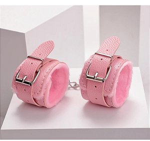 ALGEMA EM COURO LUXO COM PELUCIA E CORRENTE ROSA SI