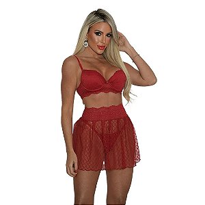 CONJUNTO SUTIÃ COM BOJO E SAIA FATAL VERMELHO