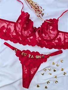 CONJUNTO PERSONALIZAVEL FIO BORBOLETA EM TULE COM PETALA VERMELHO