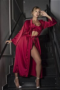 ROBE LONGO LUXO EM CETIM SOFITICADO VERMELHO