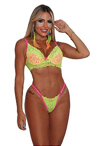 CONJUNTO NEON SUMMER ROSA COM AMARELO