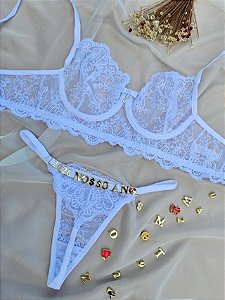 CONJUNTO PERSONALIZAVEL EM TULE CHINES BRANCO