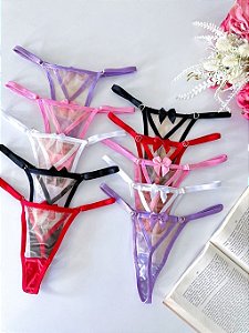CALCINHA EM TULE ILUSION COM FIO TRIANGULO COM LACINHO