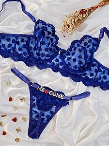 CONJUNTO PERSONALIZAVEL FIO BORBOLETA EM TULE COM CORAÇÃO AZUL BIC