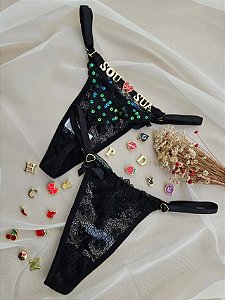 CALCINHA PERSONALIZAVÉL RENDA COM BORBOLETA LANTEJOULA