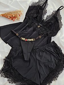 BABY DOLL LORENA COM CALCINHA PERSONALIZAVEL PRETO
